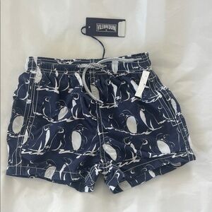 NWT Vilebrequin Navy & White Penguin Print Swim Shorts size 2